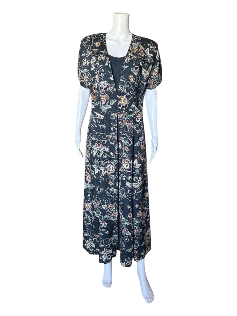 Vintage Cristin Stevens Maxi Dress Womens 13/14 Floral Short Sleeve Layered